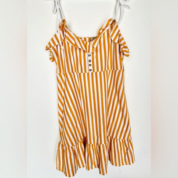 ASOS yellow stripes sleeveless ruffled midi dress - Picture 1 of 4